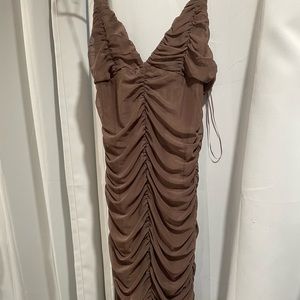 Brown dress/ any occasion sheer overlay brand new size L
